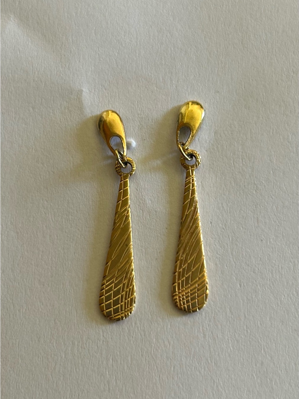 Gold Textured Drop Post Earrings